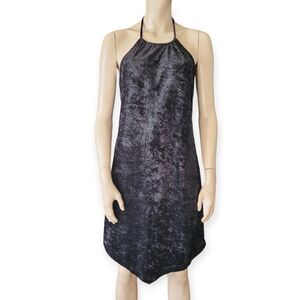 NWT Vintage Y2K Request Velvet Snakeskin Halter Neck Minidress Black size medium